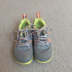 Xero, Kids Gray and Orange Sneakers, wide toe